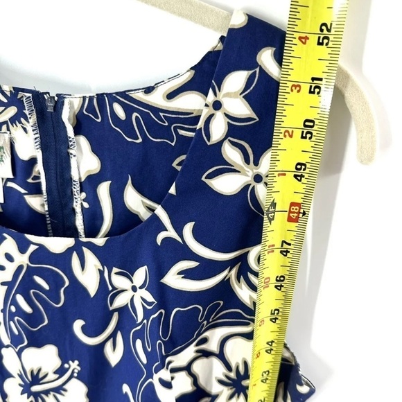 Hilo Hattie Sz 14 Maxi Dress Hawaiian Tropical Hibiscus Floral Print Blue White - Picture 7 of 8